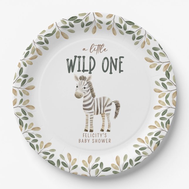 Wild One Safari Animals Neutral Baby Shower Paper Plates (Front)