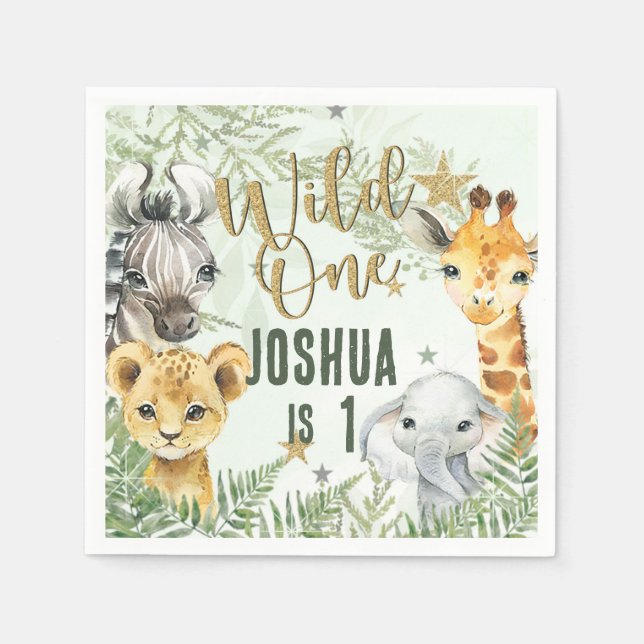 Wild One Safari Animals Paper Napkin-1st Birthday Napkins (Front)