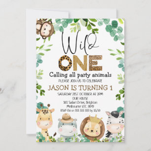 Wild One Safari Animals Party Animals 1st Birthday Invitation