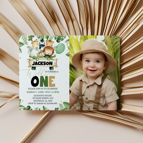 Wild One Safari Animals Photo Birthday Invitation