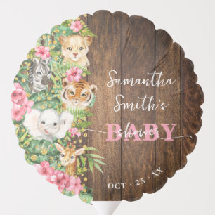 Wild One Safari Animals Pink Rustic Baby Shower Balloon