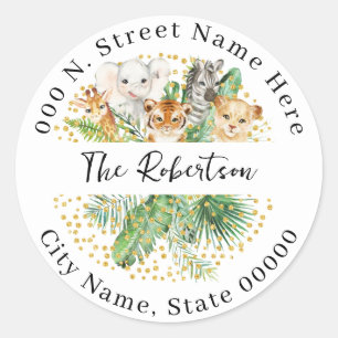 Wild One Safari Animals Return Address Classic Round Sticker