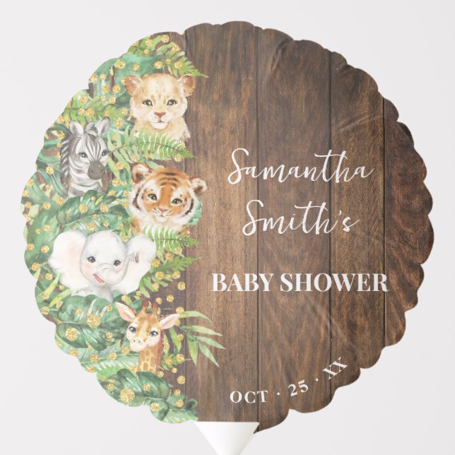 Wild One Safari Animals Rustic Baby Shower Balloon (Front)