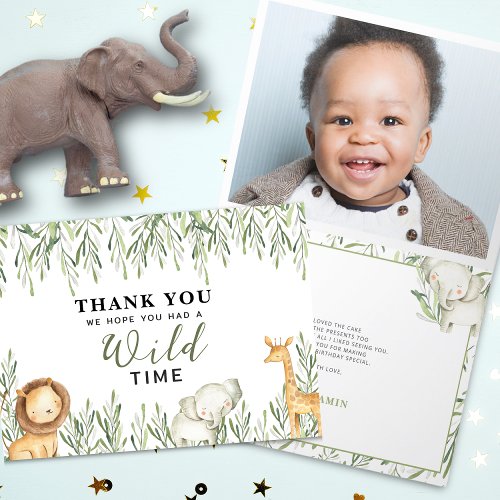 Wild One Safari Animals Theme Boy Birthday Folding Thank You Card