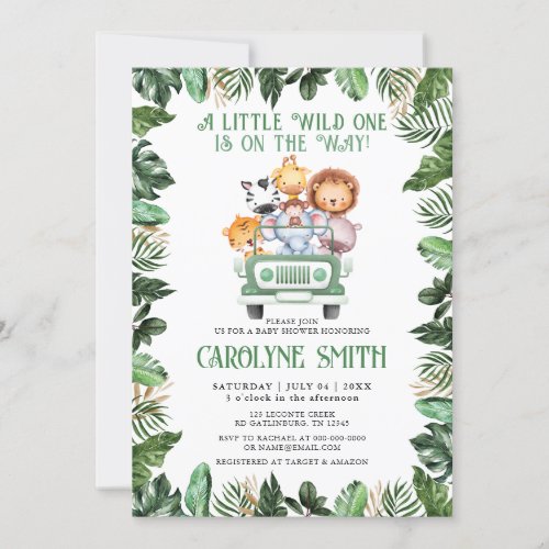 Wild One Safari Animals Tropical Boy Baby Shower Invitation