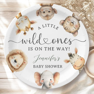 Wild One Safari Animals Twin Baby Shower Paper Plates