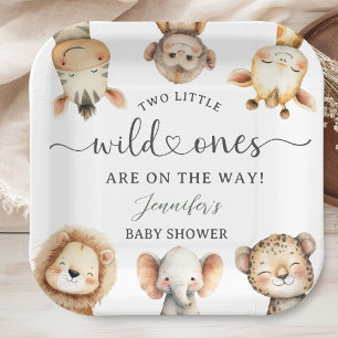 Wild One Safari Animals Twin Baby Shower Paper Plates