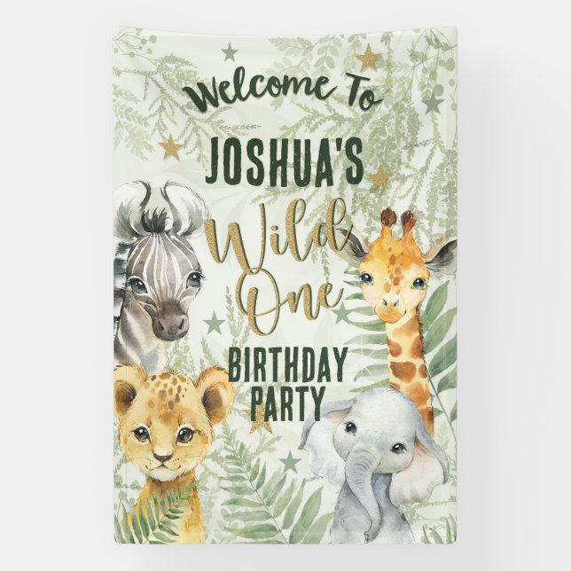 Wild One Safari Animals Welcome Banner (Vertical)
