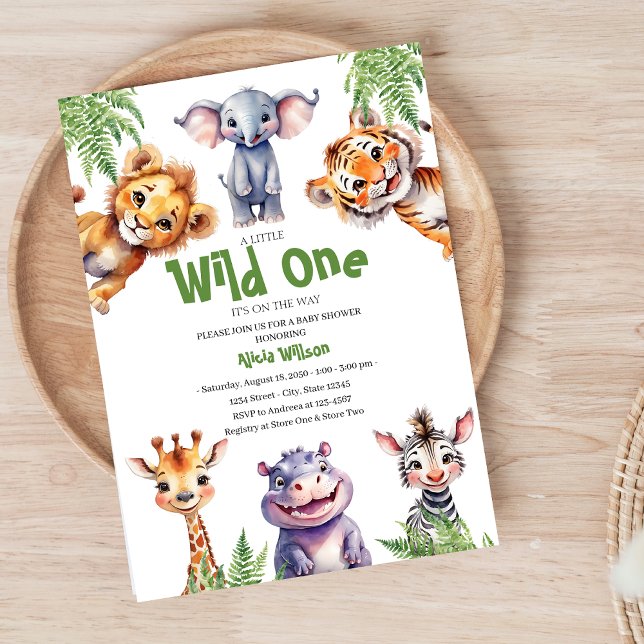 Wild One Safari Baby Animals Boy Baby Shower  Invitation (a little wild one baby shower invitation)
