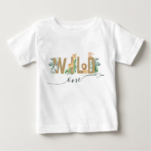 Wild one Safari Baby Animals Greenery 1st Birthday Baby T-Shirt