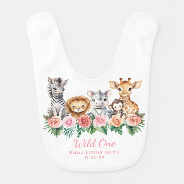 Wild One Safari Baby Bib Jungle Animals Baby  (Front)