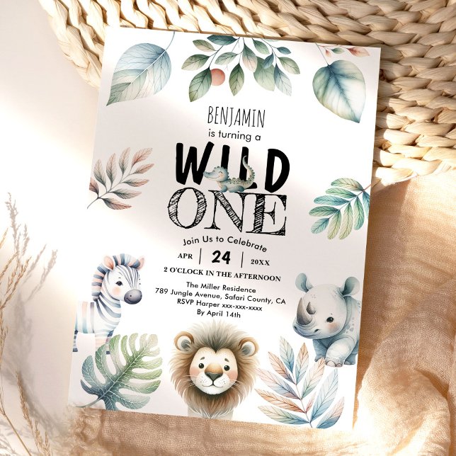 Wild One Safari Baby Boy 1st Birthday Invitation (Creator Uploaded)
