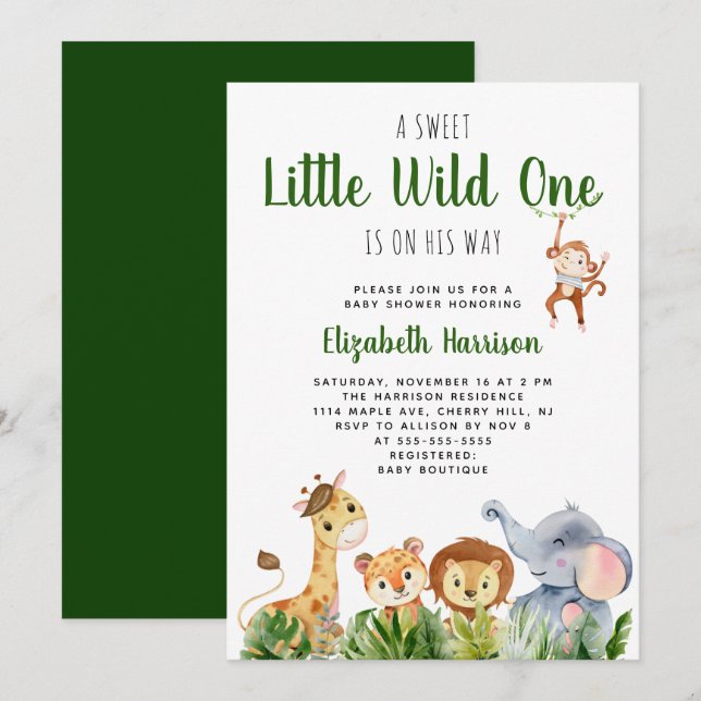 Wild One Safari Baby Boy Shower Invitation (Front/Back)