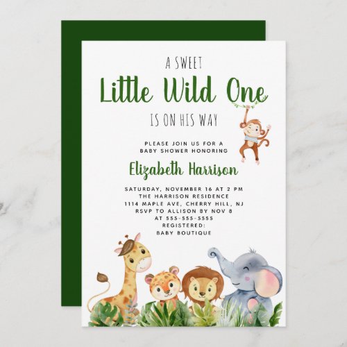 Wild One Safari Baby Boy Shower Invitation