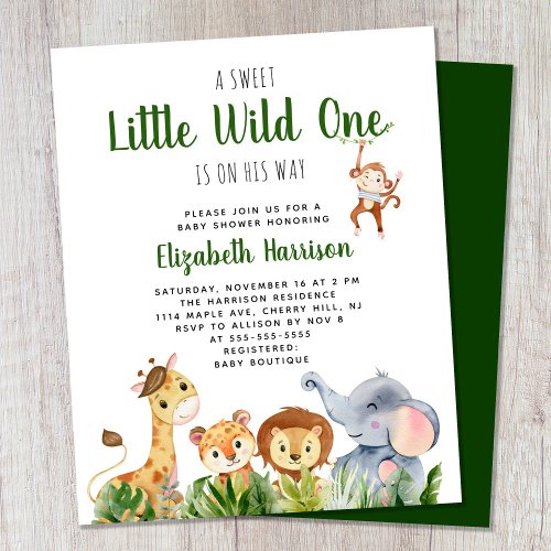 Wild One Safari Baby Boy Shower Invitation