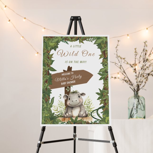 Wild One Safari Baby Hippo Baby Shower 'Welcome' Foam Board (In Situ (Stand))
