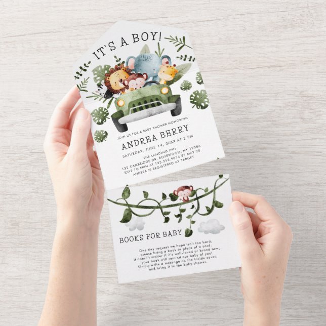 Wild One Safari Baby Shower Boy All In One Invitation (Tearaway)