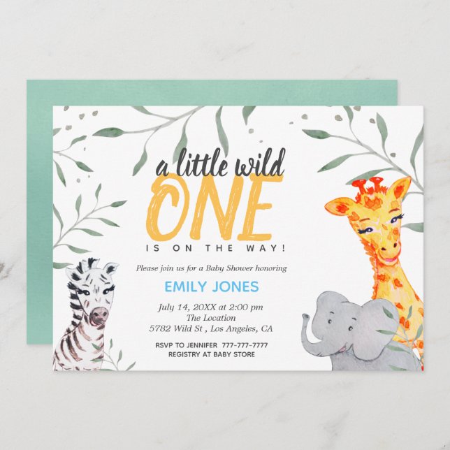 Wild One Safari Baby Shower Boy Invitation (Front/Back)