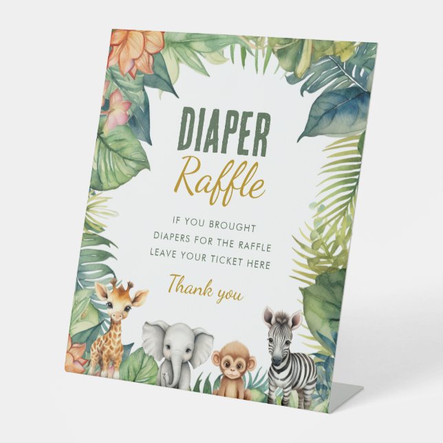 Wild One Safari Baby Shower Diaper Raffle Sign (Front)