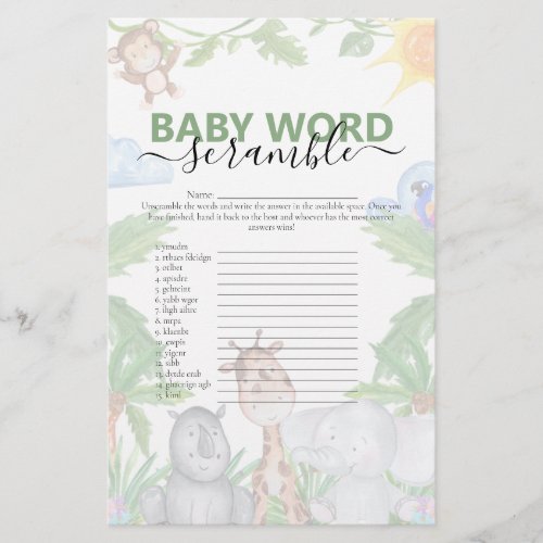 Wild One Safari Baby Shower Game