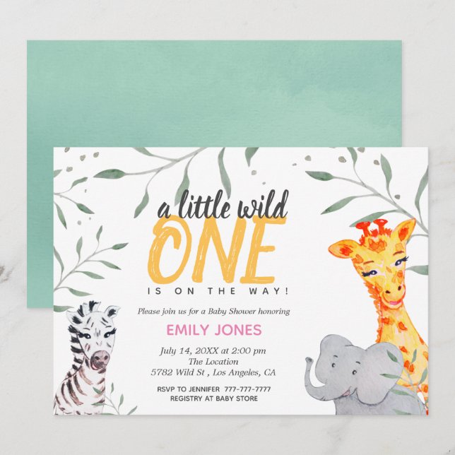Wild One Safari Baby Shower Girl Invitation (Front/Back)