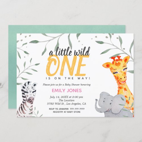 Wild One Safari Baby Shower Girl Invitation