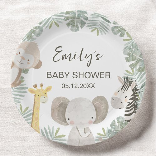 Wild One Safari Baby Shower Jungle Animals Paper Plates by Pretty Girly Designs