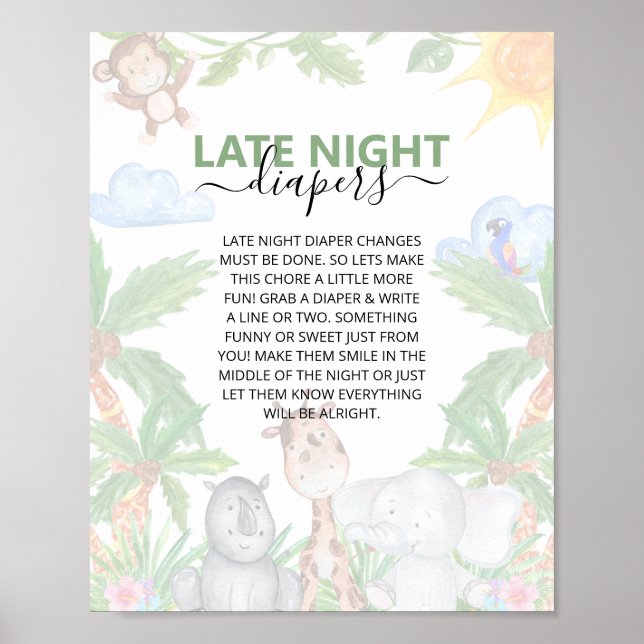 Wild One Safari Baby Shower Late Night Diaper Post Poster (Front)