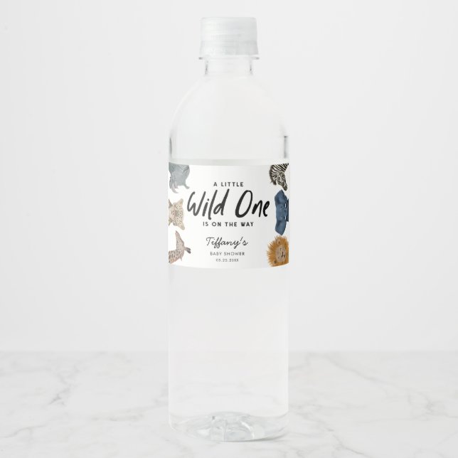 Wild One Safari Baby Shower Water Bottle Label (Front)