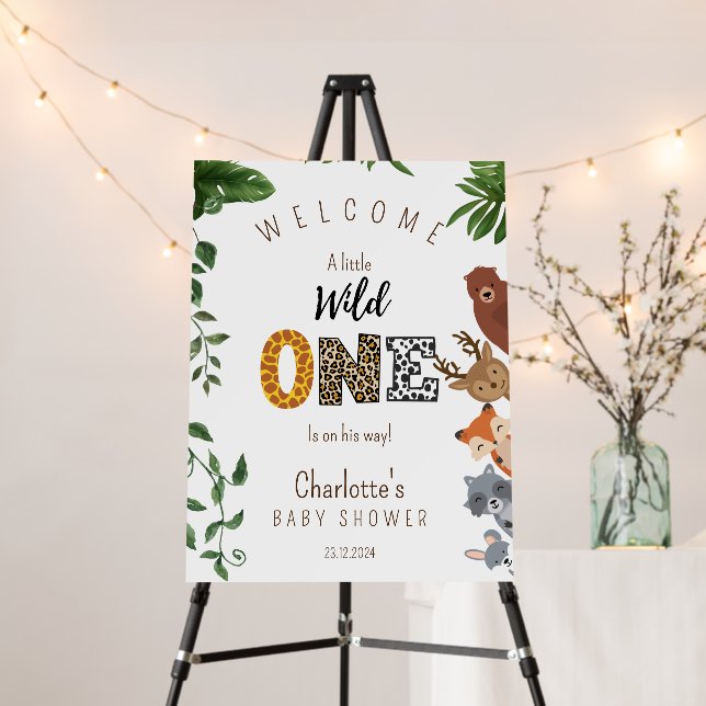 Wild One Safari  baby shower welcome sign (In Situ (Stand))