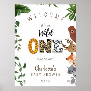 Wild One Safari baby shower welcome sign