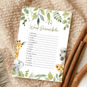 Wild One Safari Baby Shower Word Scramble Game
