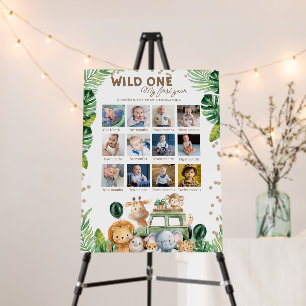 Wild One Safari Birthday 12 Month Photo Collage  Foam Board