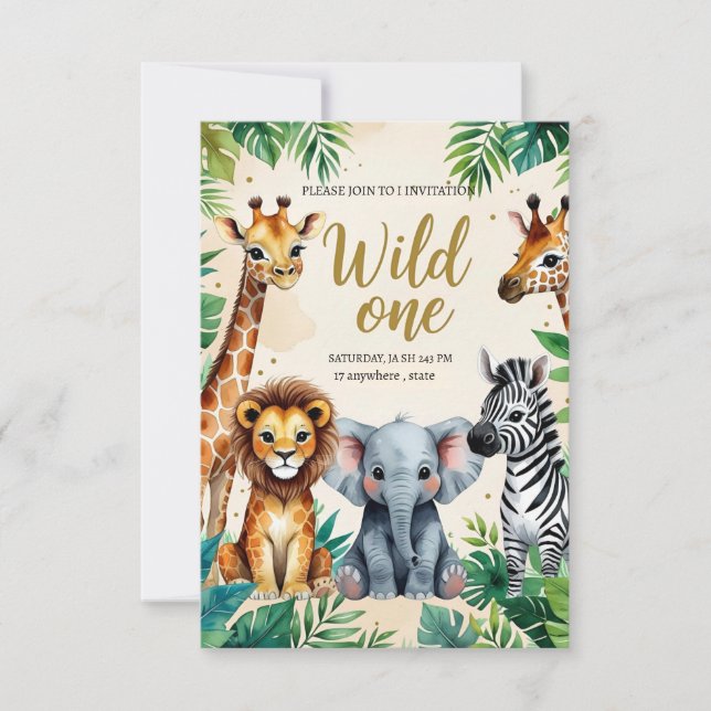 Wild One Safari Birthday Invitation (Front)