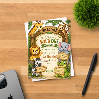 Wild One Safari Birthday Invitation | Cute Jungle