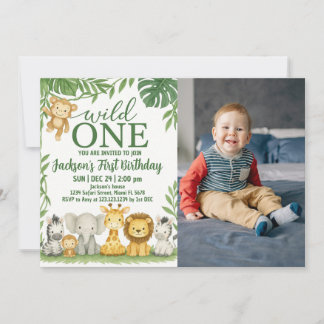 Wild One Safari Birthday Invitation with photo