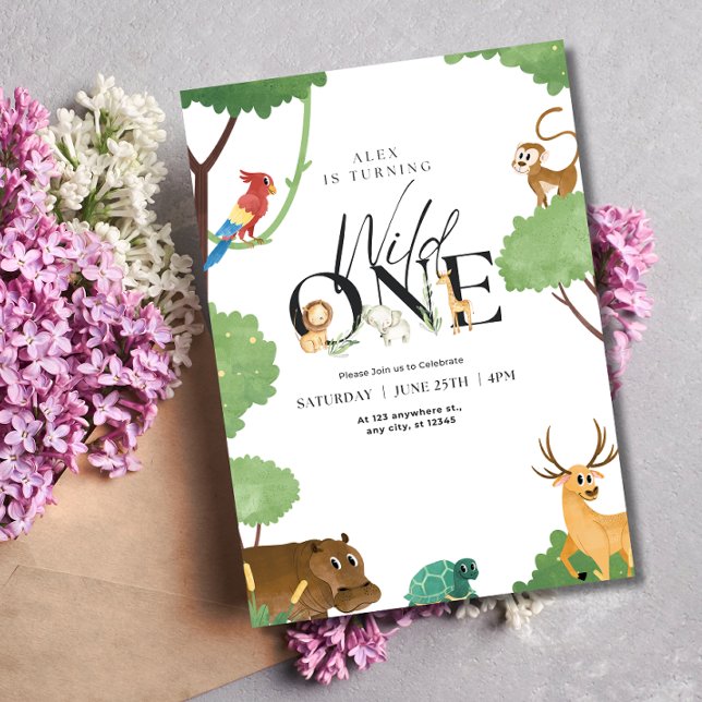 Wild One Safari Birthday Neutral Kids Jungle Theme Invitation (Creator Uploaded)