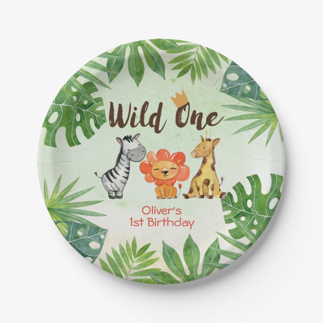 Wild One, Safari Birthday Paper Plates (Front)