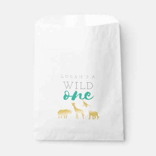 Wild One Safari Blue and Gold 1st Birthday Favor Bag