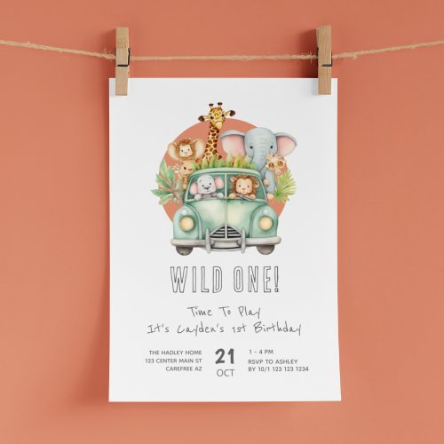 Wild One Safari Boho 1st Birthday Invitation