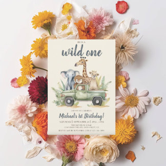 Wild One Safari Boy 1st Birthday Invitation