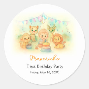 Wild One Safari Boy 1st Birthday Jungle Party Classic Round Sticker