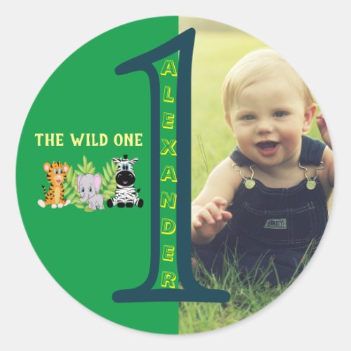 Wild One Safari Boy Classic Round Sticker