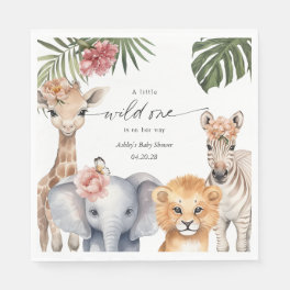 Wild One Safari Cute Animals Baby Girl Shower Napk Napkins