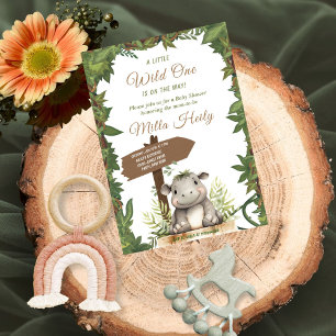 Wild One Safari Cute Baby Hippopotamus Baby Shower Invitation