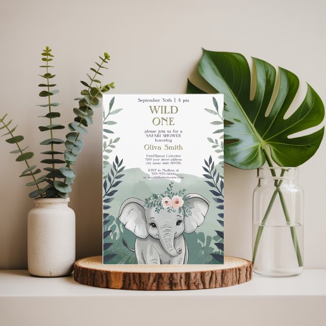 Wild One Safari Elephant Baby Shower Invitation (Creator Uploaded)