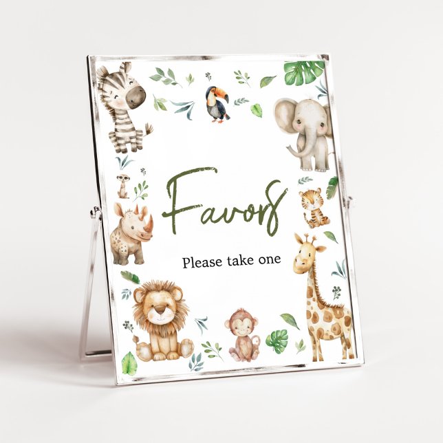 Wild One Safari Favors Baby Shower Poster (Little Wild One Safari Animals Baby Shower Favors Sign)