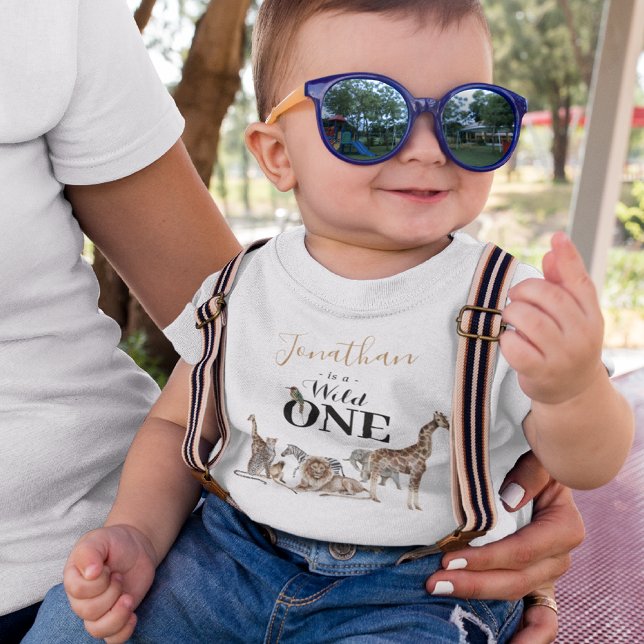 Wild One Safari First Birthday Baby T-Shirt (Creator Uploaded)