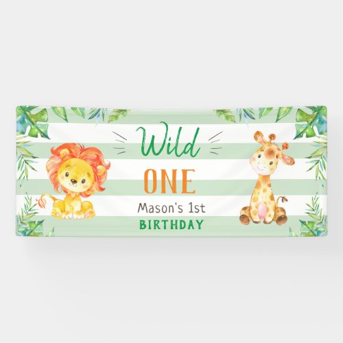 Wild One Safari First Birthday Boys Green Party Banner