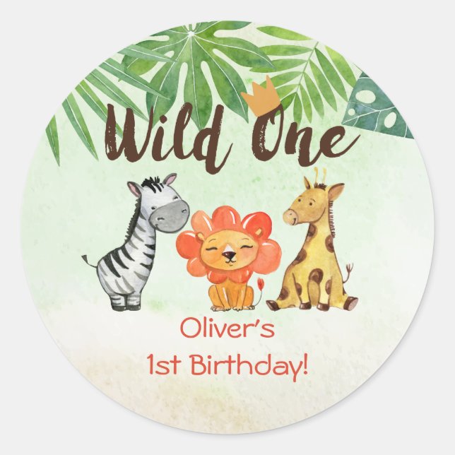 Wild One, Safari First Birthday Classic Round Sticker (Front)